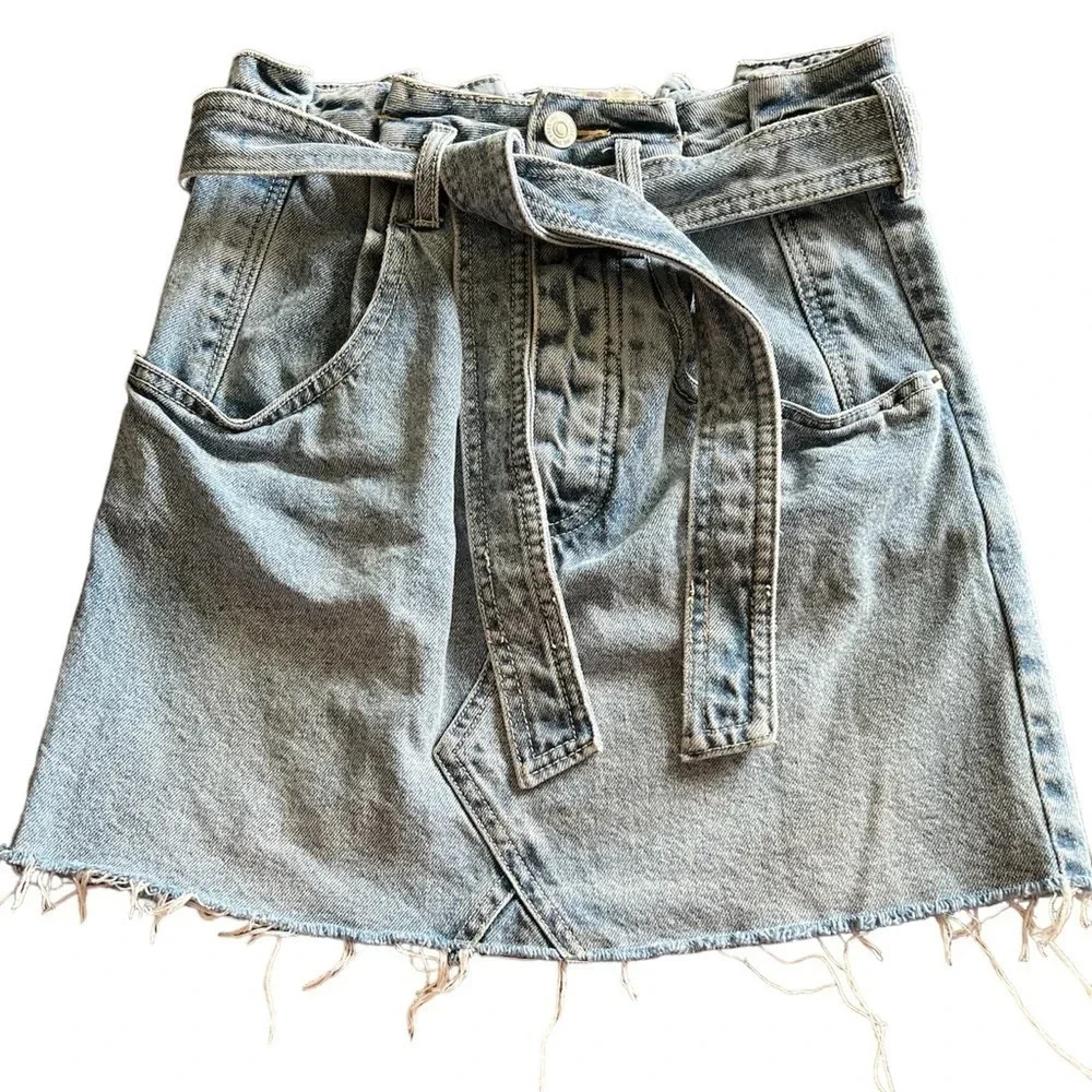 Free People Size 25 Blue Denim Belted Mini Jean Skirt